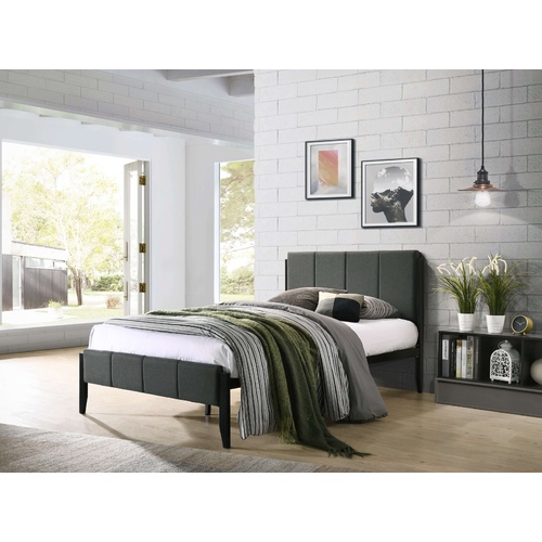Fabric Upholstered Bed Frame in Charcoal - King Single