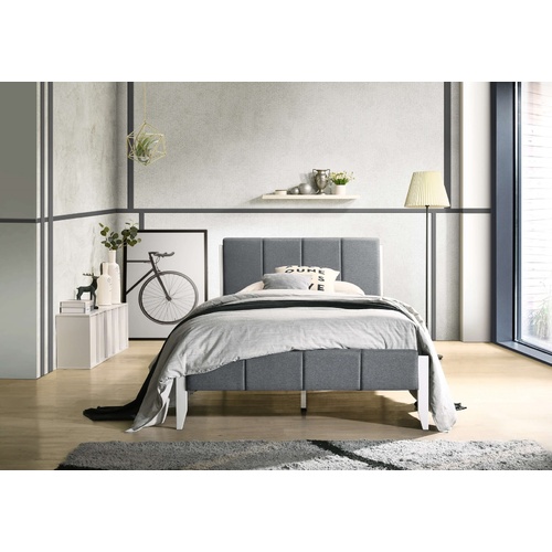 Fabric Upholstered Bed Frame in Grey - King Single