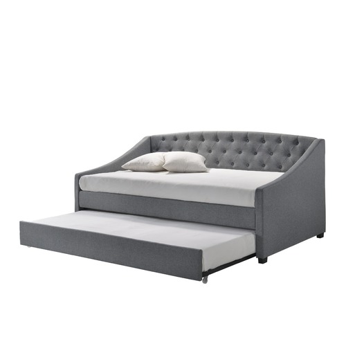 Daybed with trundle bed frame fabric upholstery - grey