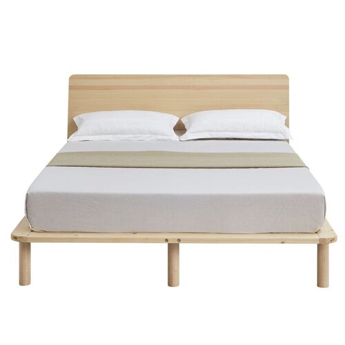 Natural Solid Wood Bed Frame Bed Base with Headboard King Single