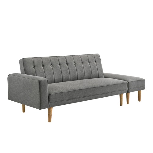 3 Seater Fabric Sofa Bed with Ottoman - Light Grey