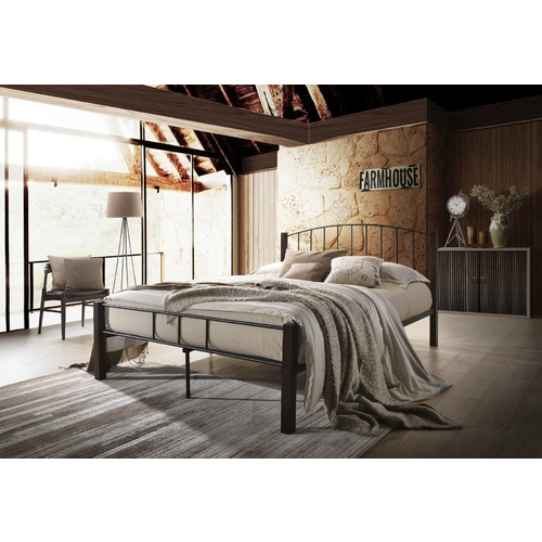 KING  bed frame w/ solidwood post in Black + Wenge