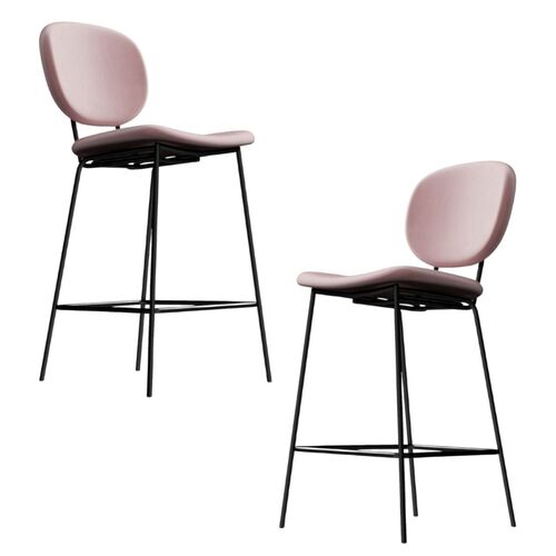 Set of 2 Dining Chairs Murray Blush Velvet Barstool 