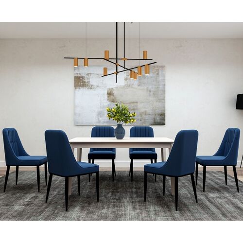 Navy Stanton Noah White Wash Combo 7 Piece Dining Set Table and Chairs