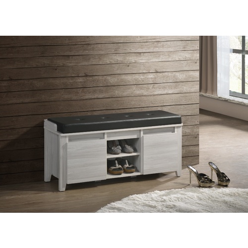 Bench Shoe Cabinet Leather Upholstery In White Oak