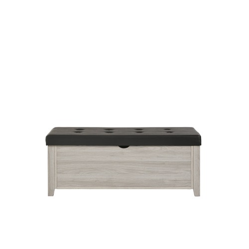 Blanket Box Ottoman Storage With Leather Upholstery In White Oak