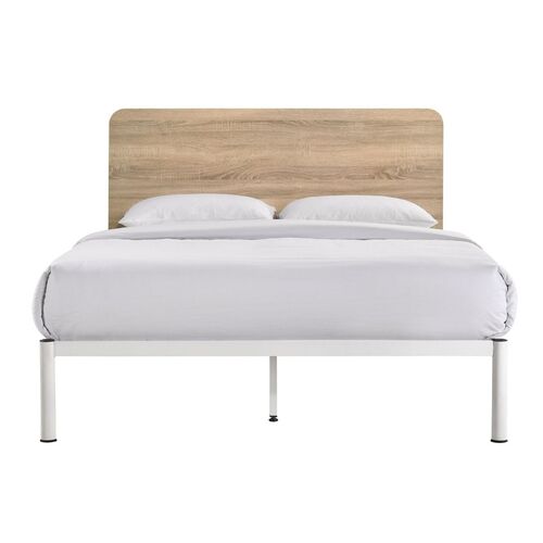Chesca Bed Frame Modern White Metal & Wood Queen