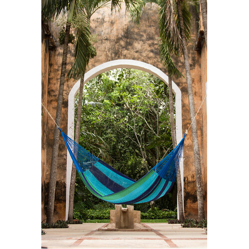 Mayan Legacy Single Size Cotton Mexican Hammock in Oceanica Colour