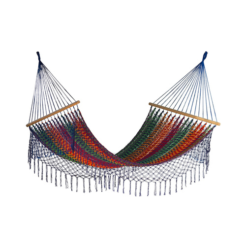 Mayan Legacy Queen Size Outdoor Cotton Mexican Resort Hammock With Fringe in Mexicana Colour