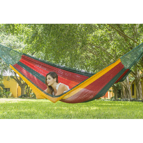 Mayan Legacy Queen Size Outdoor Cotton Mexican Hammock in Imperial Colour
