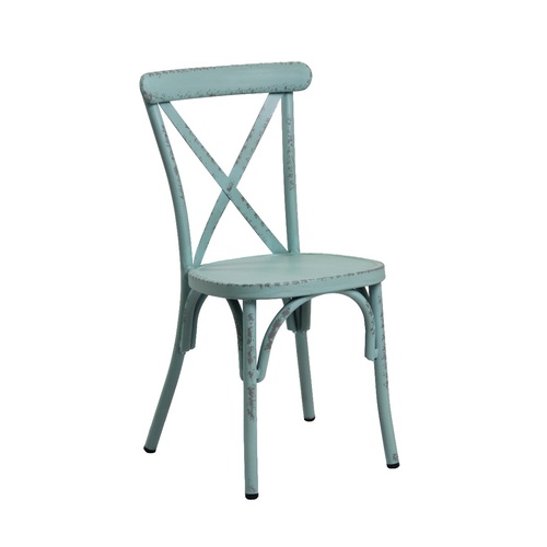 Retro Blue Aluminium Cross Back Chair Set Of 2