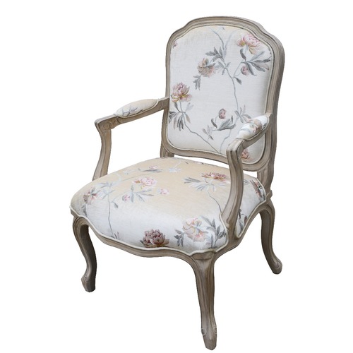 Wash White Louis XV Chair With Flower Fabric