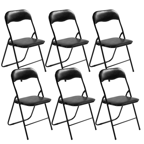 Artiss 6x Portable Vinyl Folding Chair Padded Seat Steel Frame Black 6 Pack