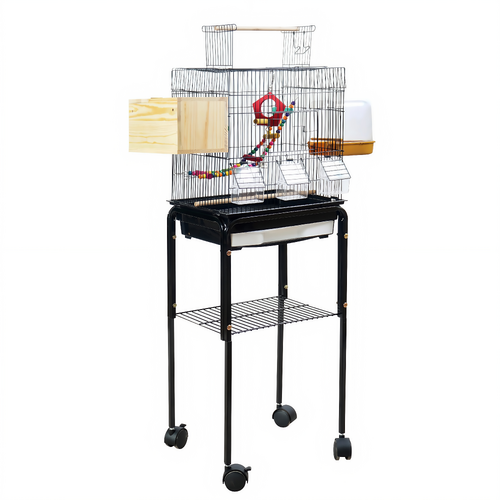 YES4PETS Medium Size Black Bird Cage Parrot Budgie Aviary with Perch Stand and Castor Wheels