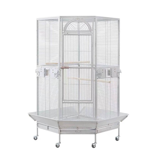 YES4PETS 161 cm XL Corner Bird Cage Pet Parrot Aviary Perch Castor Wheel Stand White